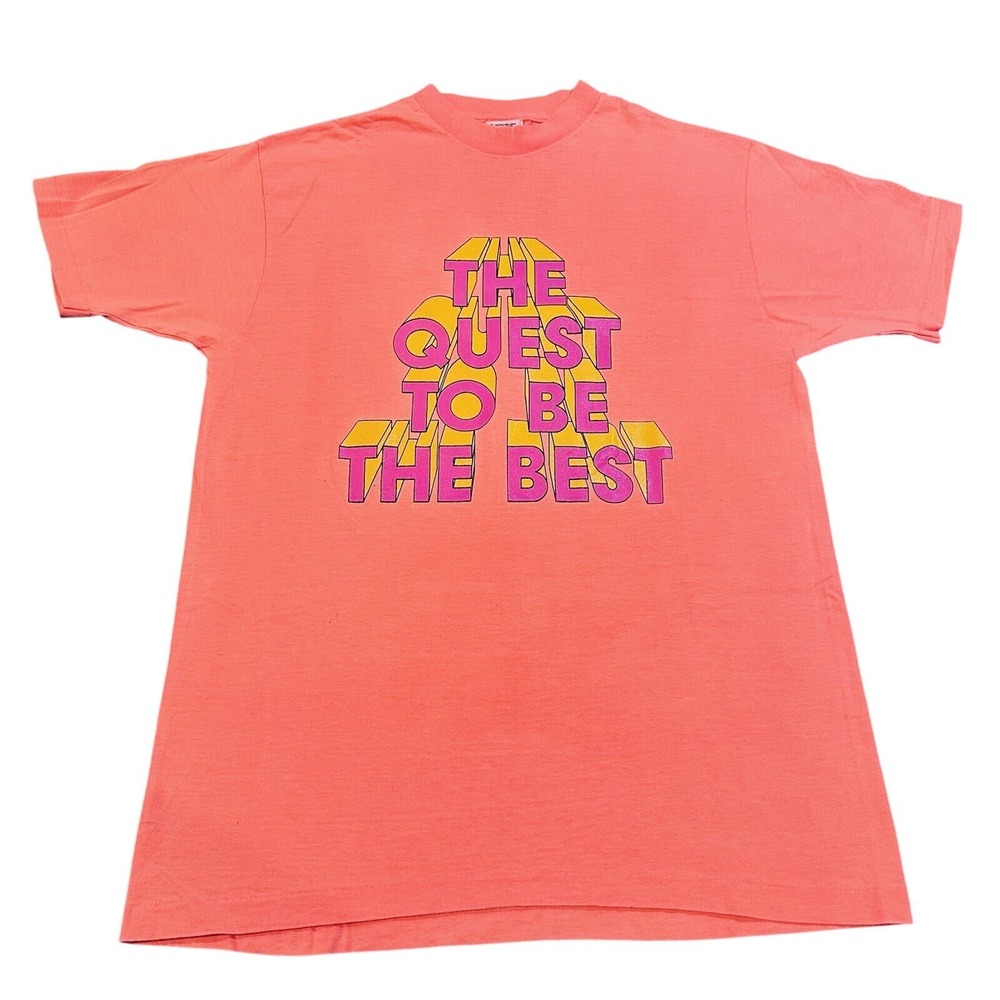 Vintage 1990s The Quest To Be The Best Bright‎ Neon Orange T-Shirt Size Large